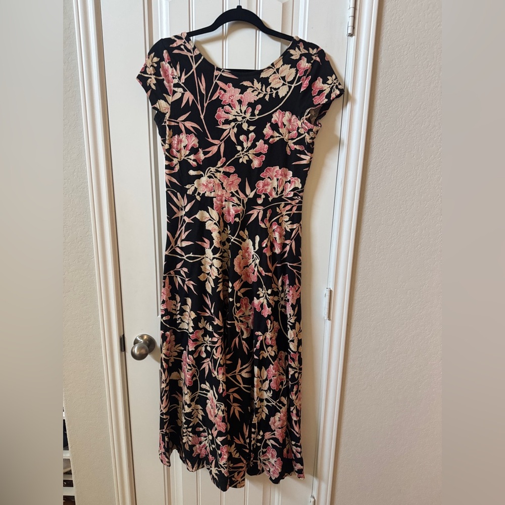 Chaps Black Maxi Dress with Pink and Cream Floral Print